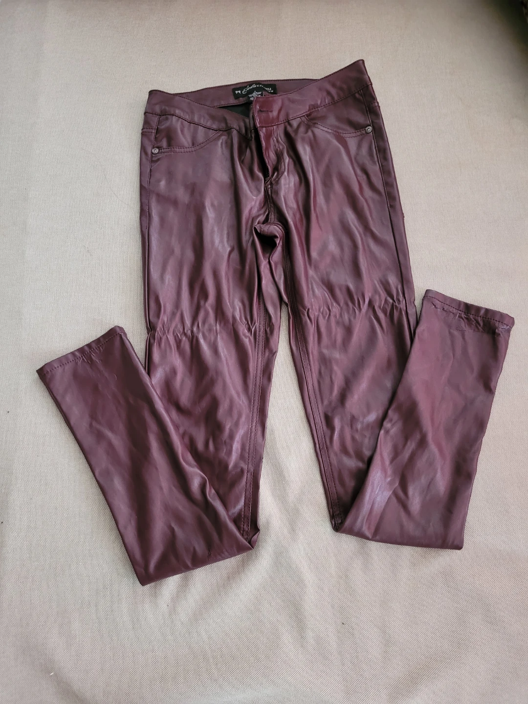 Embroidered Seams Faux Leather Pants
