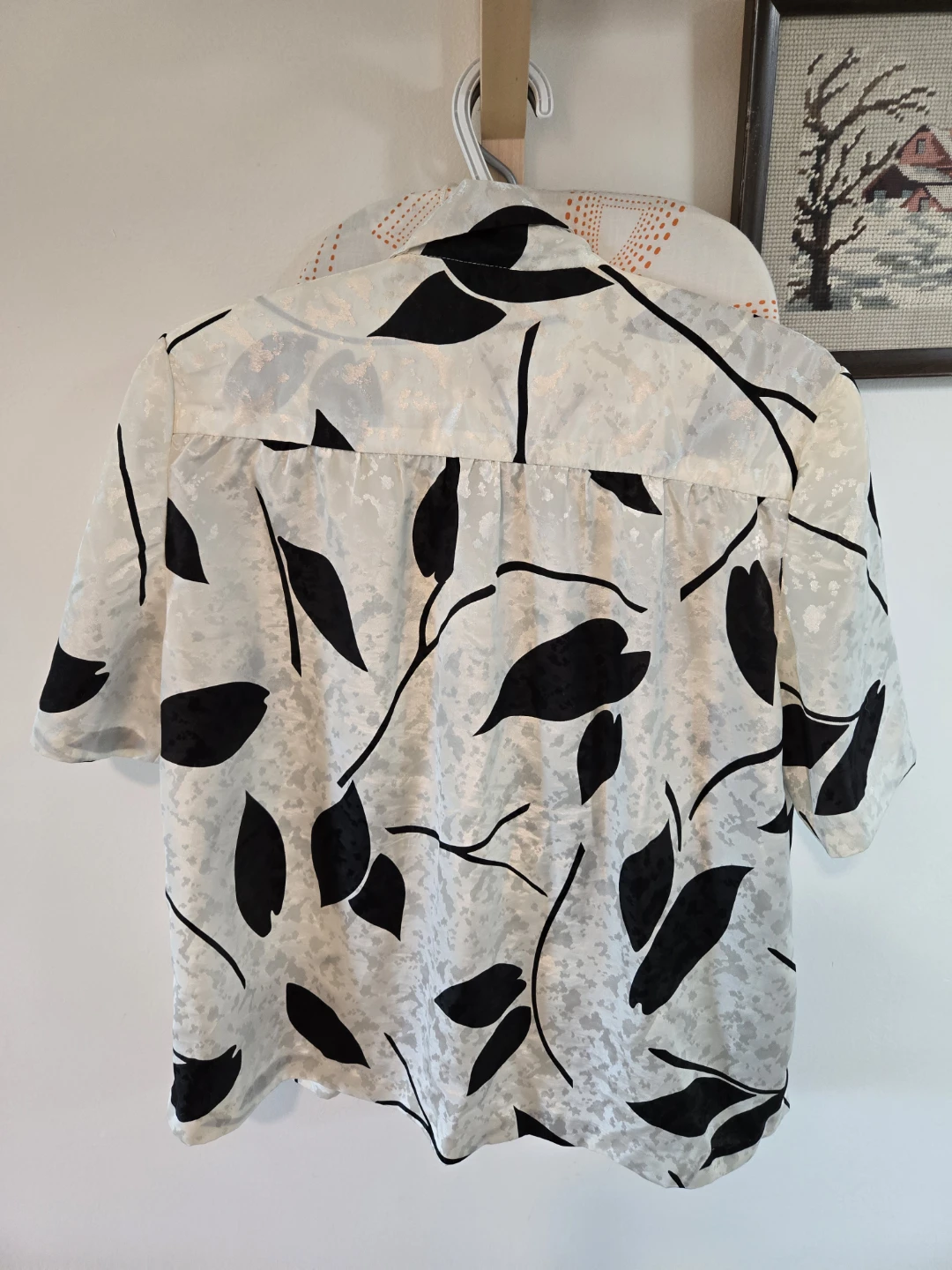 Vintage Short Sleeve Leaf Print Blouse - photo 2