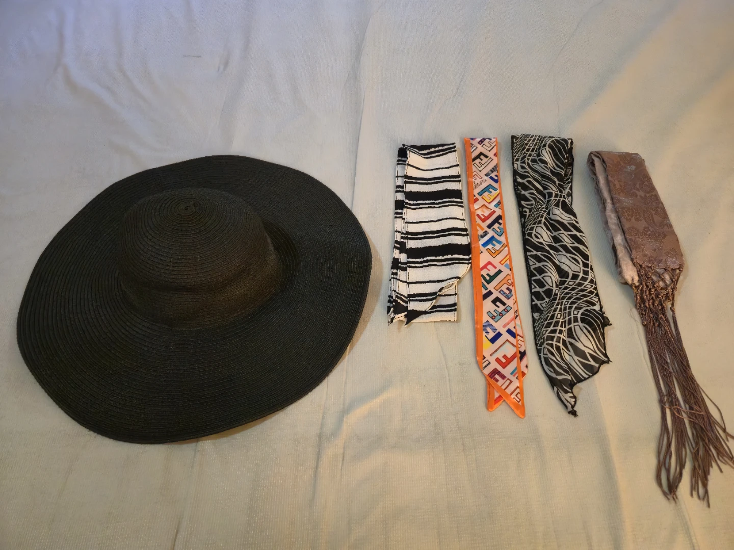 Wide Brim Black Hat with Scarves - photo 3