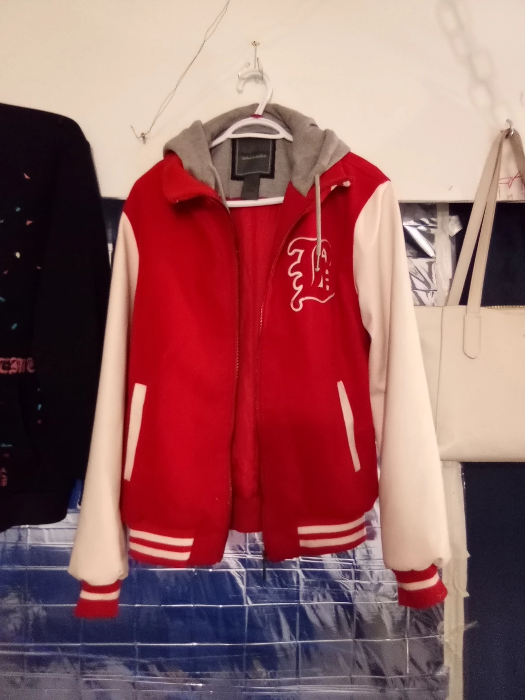 Red and White Varsity Jacket with Hood - photo 2