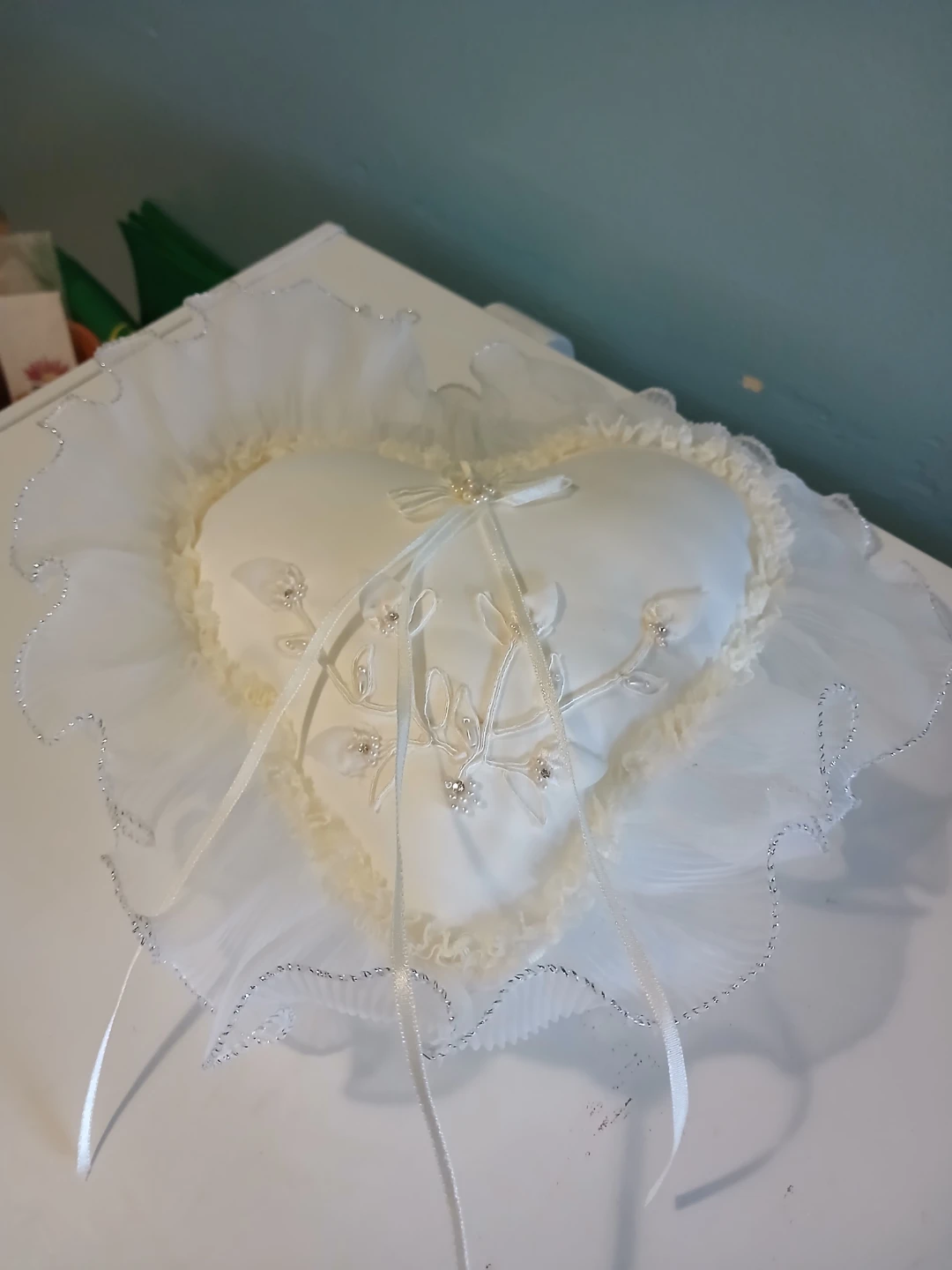 White Heart-Shaped Ring Bearer Pillow