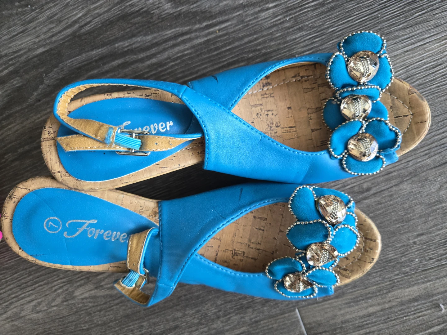 Forever Blue Flower Embellished Sandals Size 7