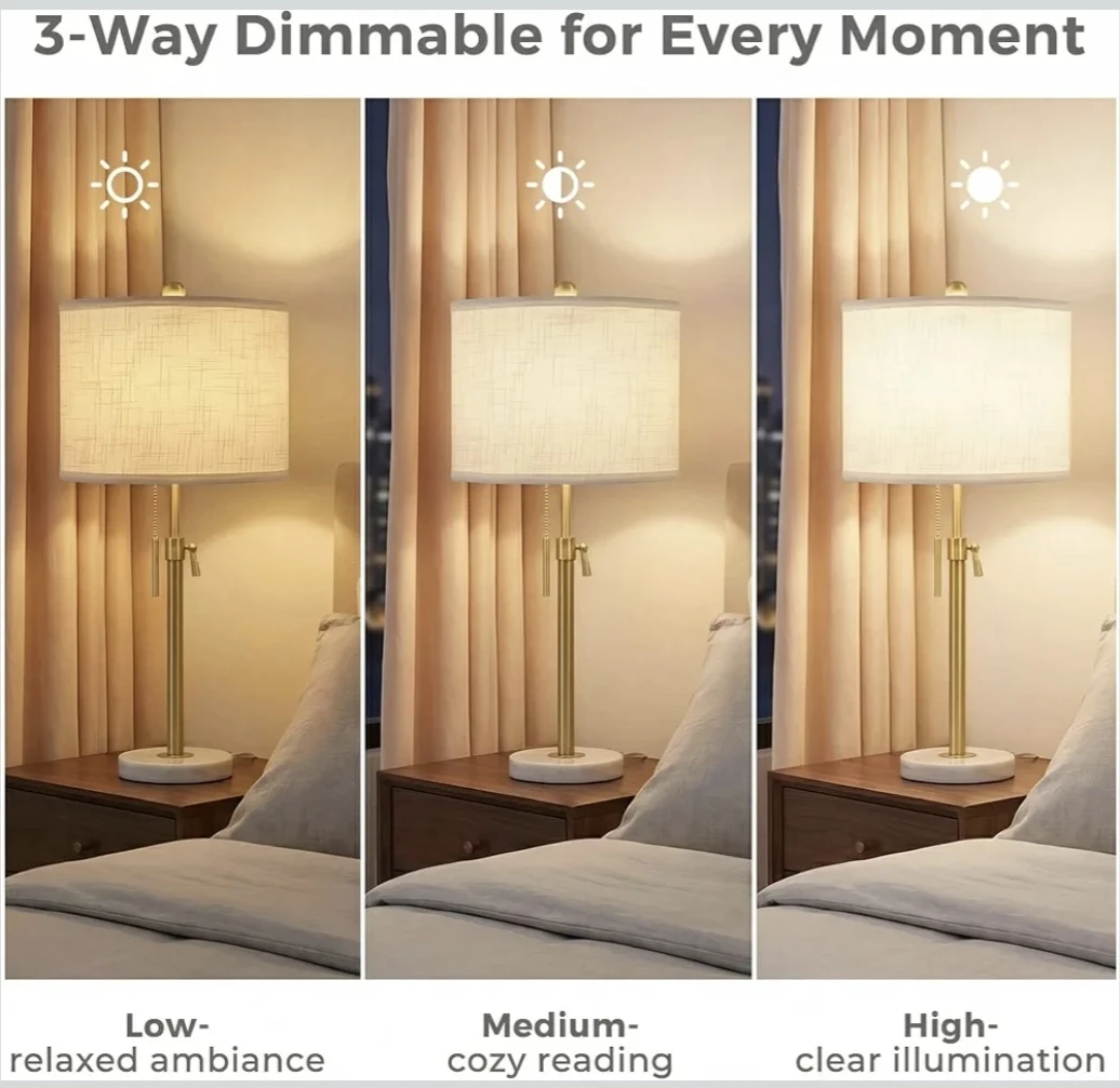Table Lamp Set of 2, Adjustable Pull Chain Switch Dimmable - photo 5