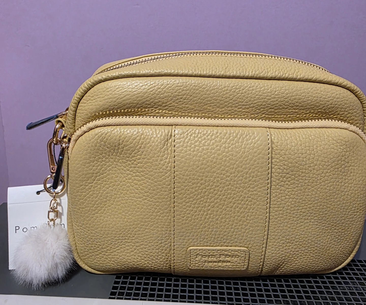 Pom Pom London Yellow Genuine Leather Camera Bag