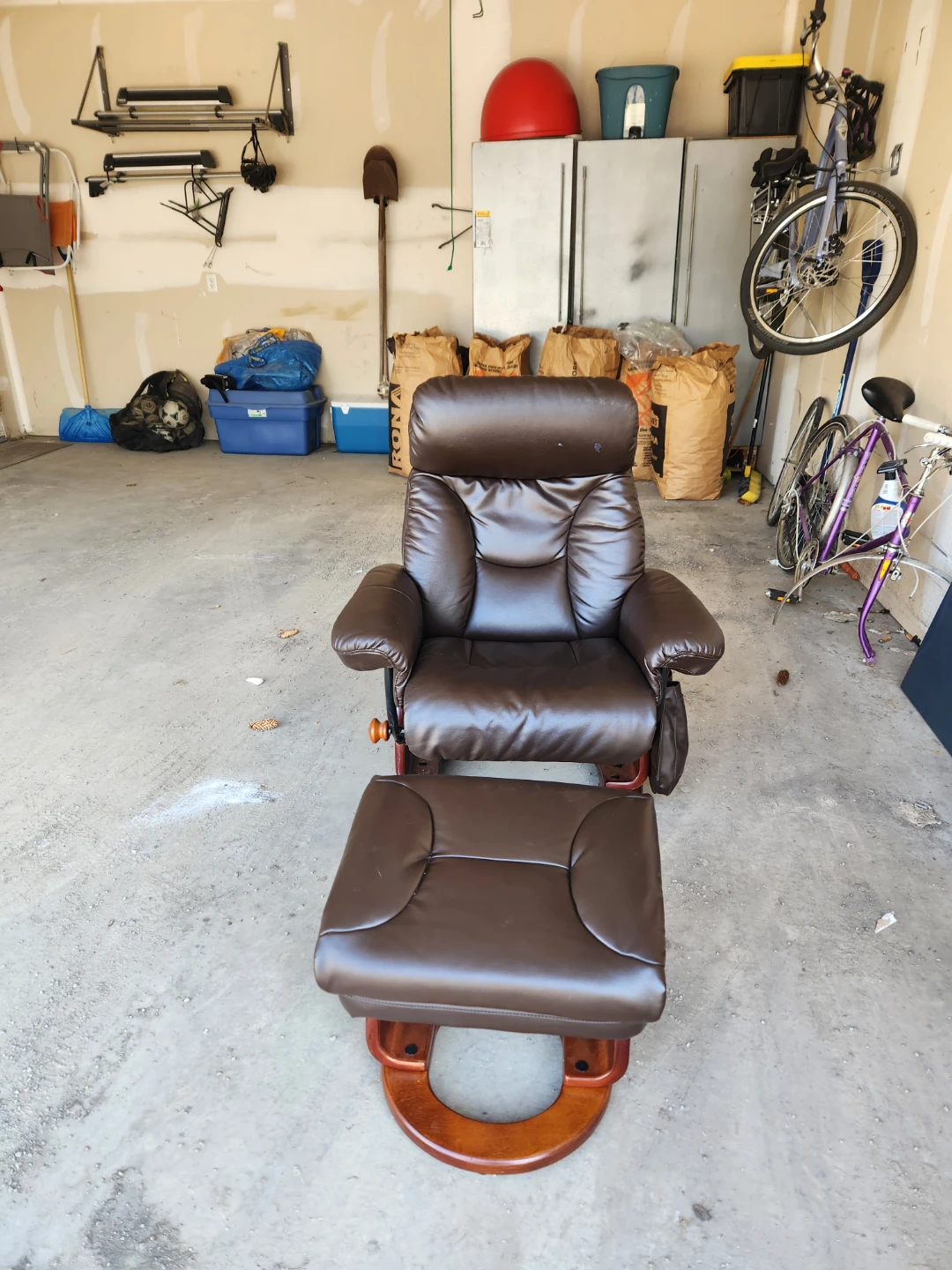 🛋️ Brown Leather-Style Recliner & Storage Ottoman Set - photo 2