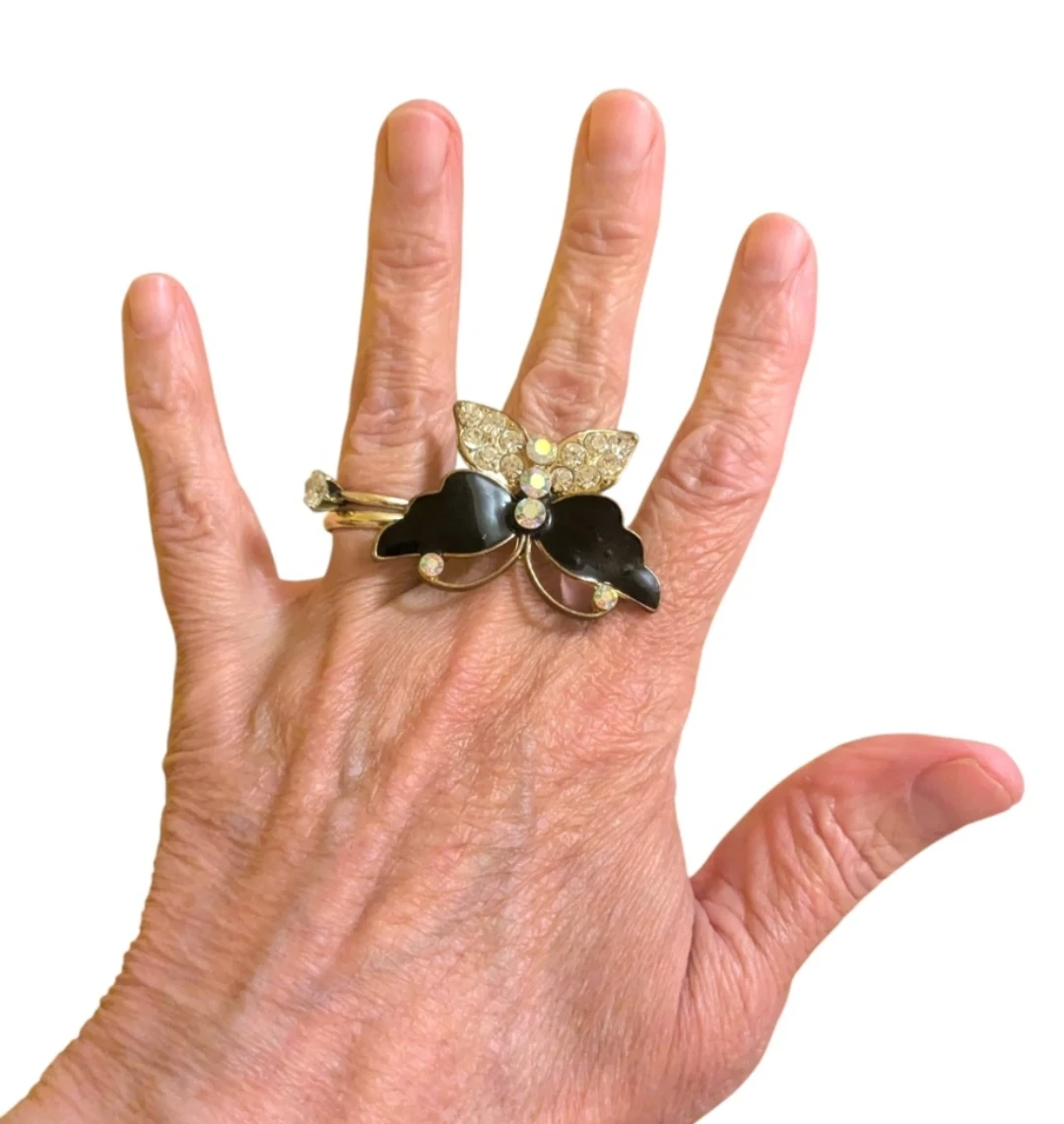 Vintage magical rhinestone & enamel  butterfly ring - photo 4