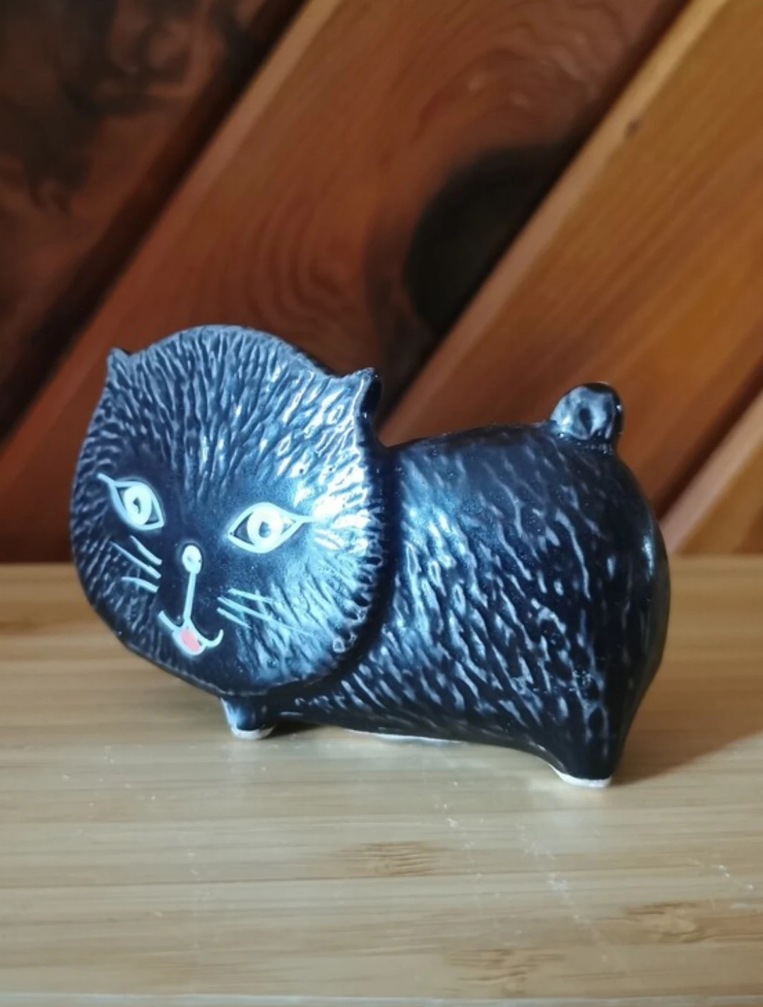 Vintage Mid-Century Hand-Painted Black Ceramic Cat Figurine - photo 2