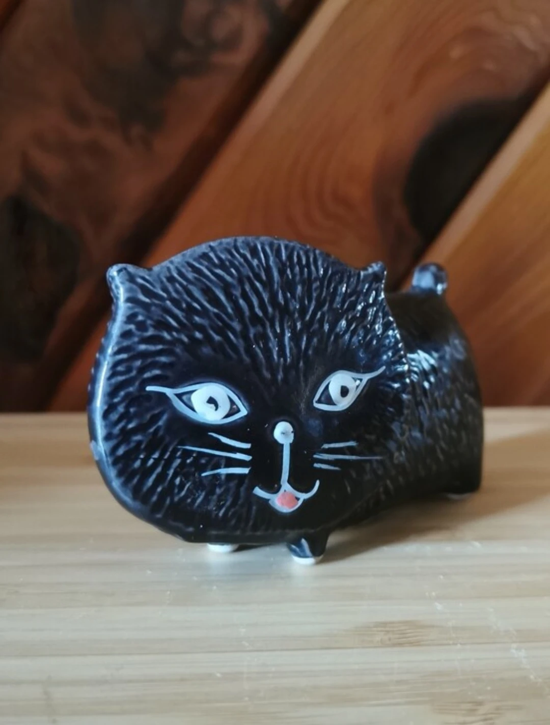 Vintage Mid-Century Hand-Painted Black Ceramic Cat Figurine - photo 3