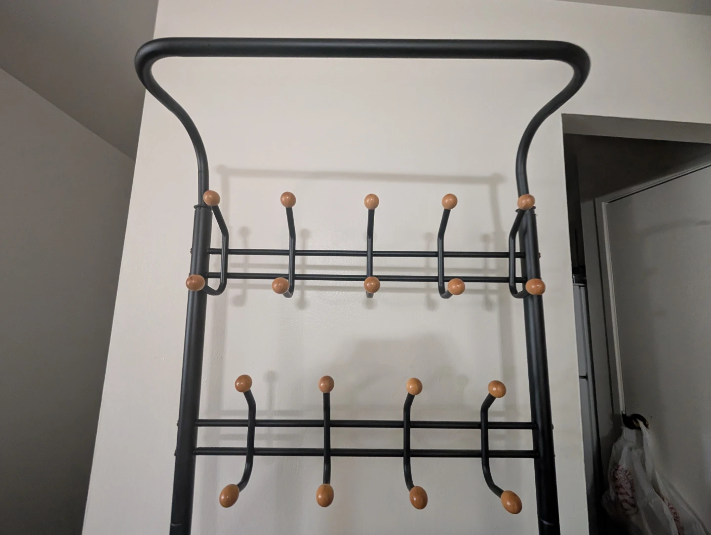 Black Metal Hall Tree with Coat Hooks and Shoe Rack - photo 4