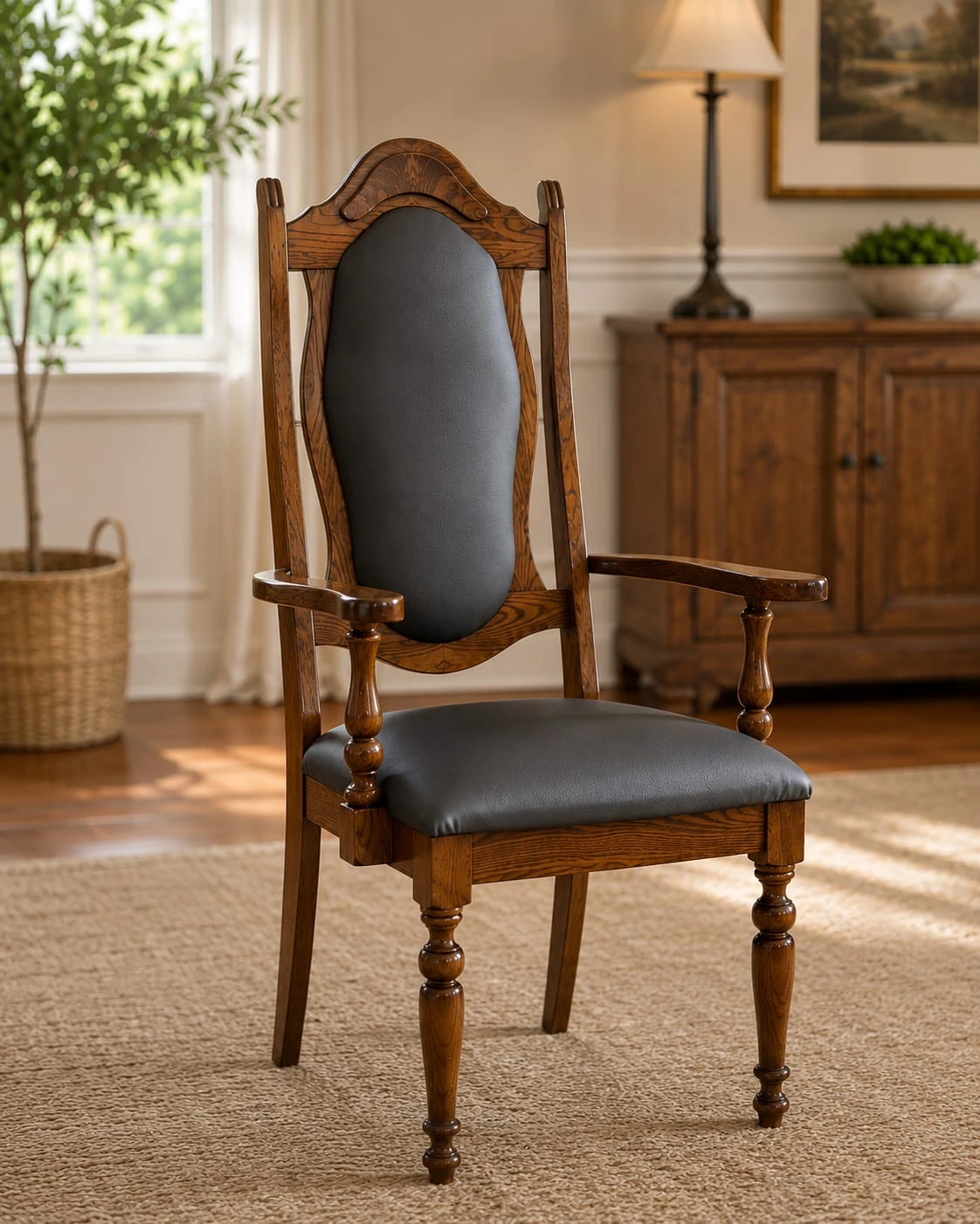 Set of 4 Vintage Oak Dining Chairs with primum leather - photo 2
