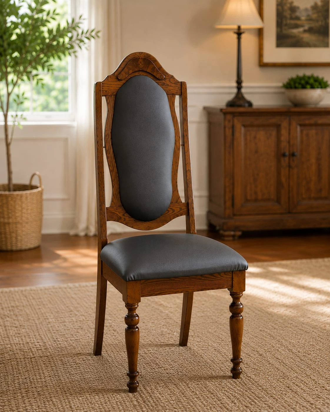 Set of 4 Vintage Oak Dining Chairs with primum leather - photo 3