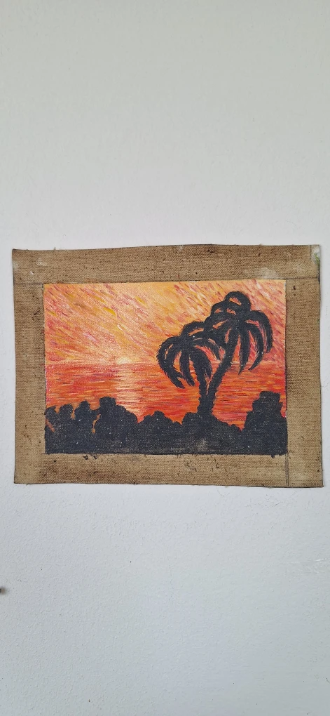 Sunset Palm Tree Painting on Burlap