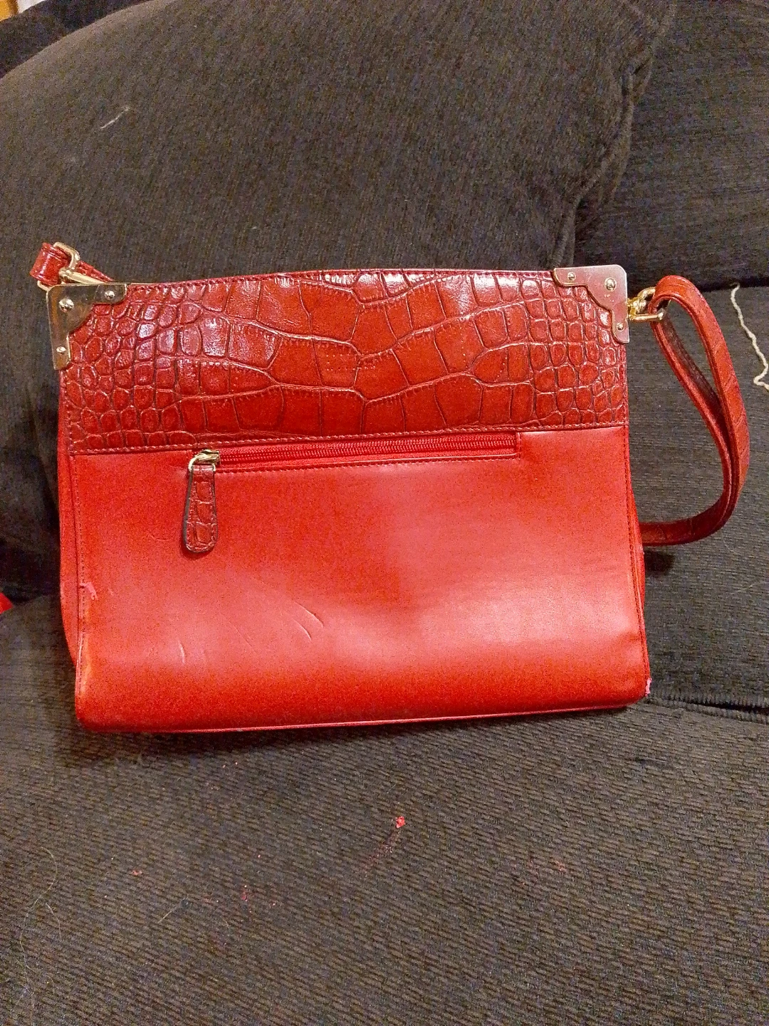 Red Crocodile Embossed Clutch/Shoulder Bag - photo 3