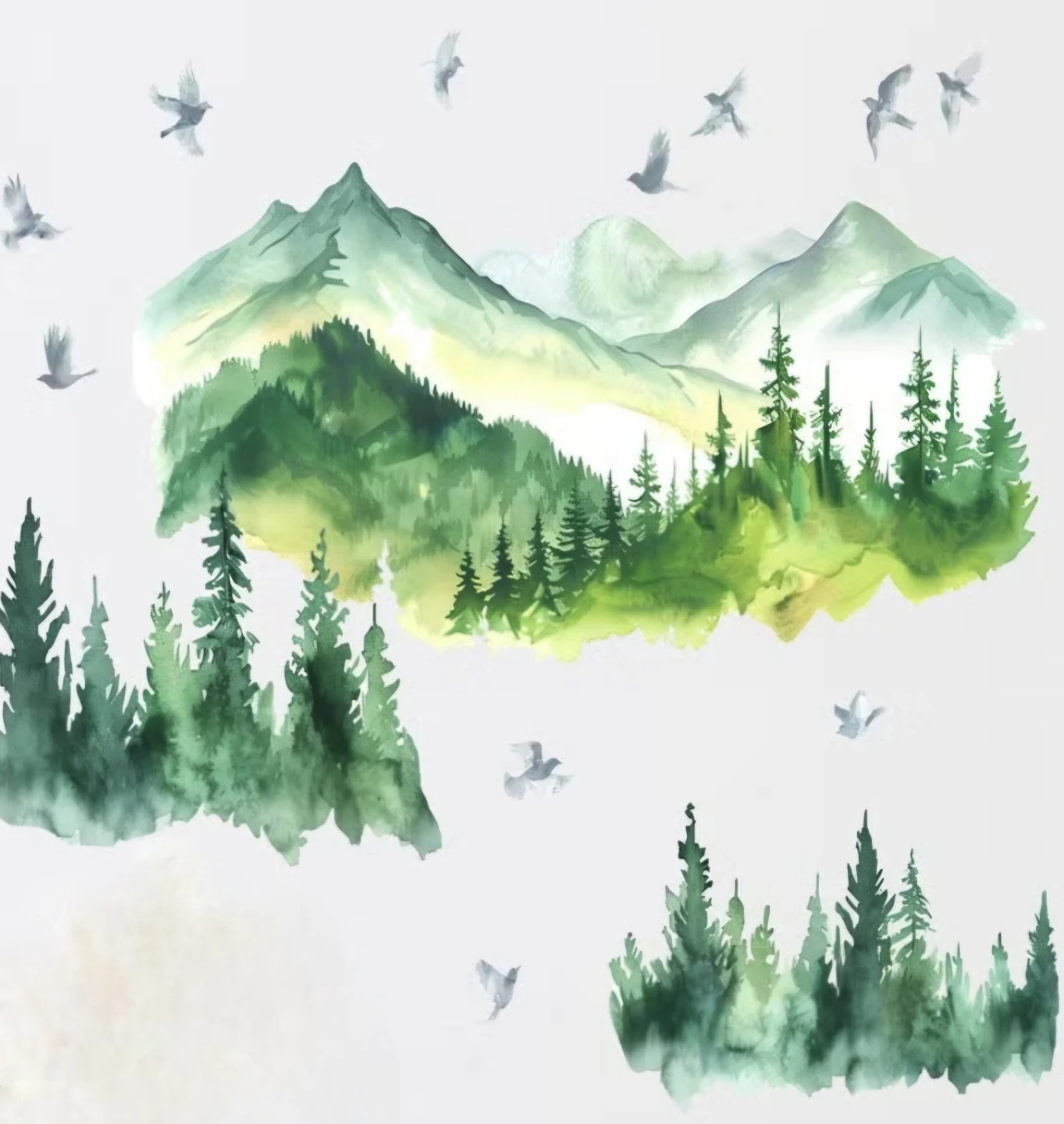 Watercolor Mountain Birds Wall Decals Stickers