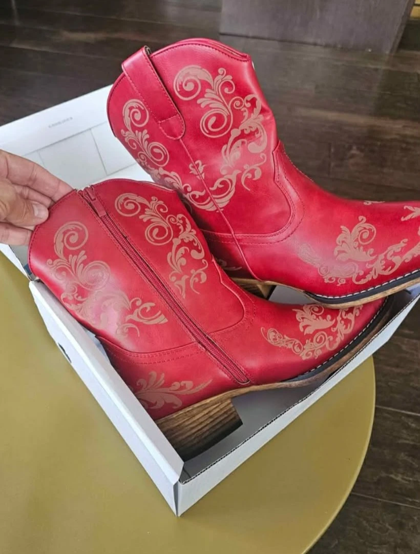 Women's Cowboy Cowgirl Western Ankle Boots Low Chunky ...