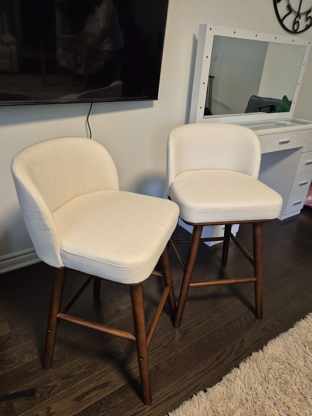 Set of 2 Cream Counter Height Bar Stools - photo 2