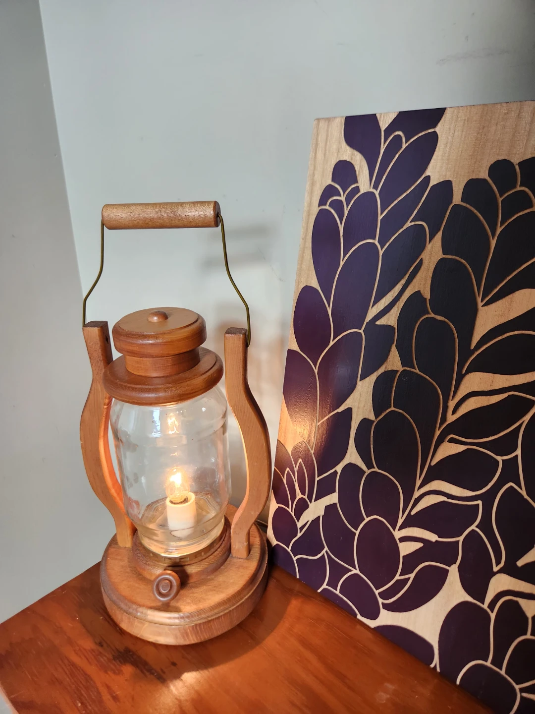 Vintage ARTS & CRAFTS Wood Lantern plug in Lamp