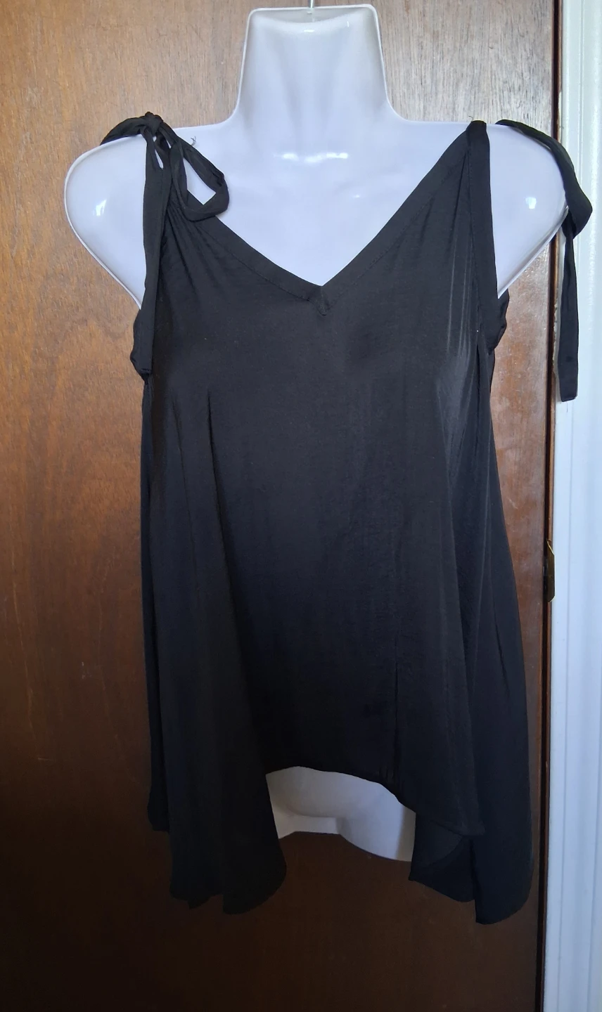 Zara Black Tie-Strap V-Neck Top - XS