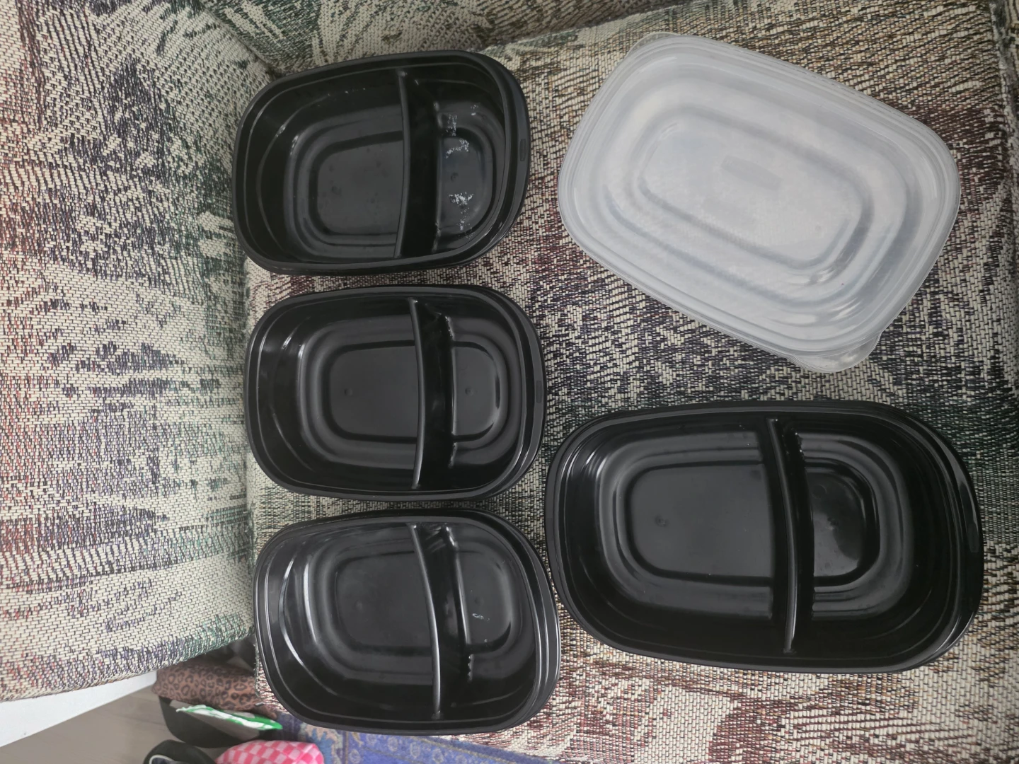 FREE Set of 4 Black Divided Food Containers with Lids