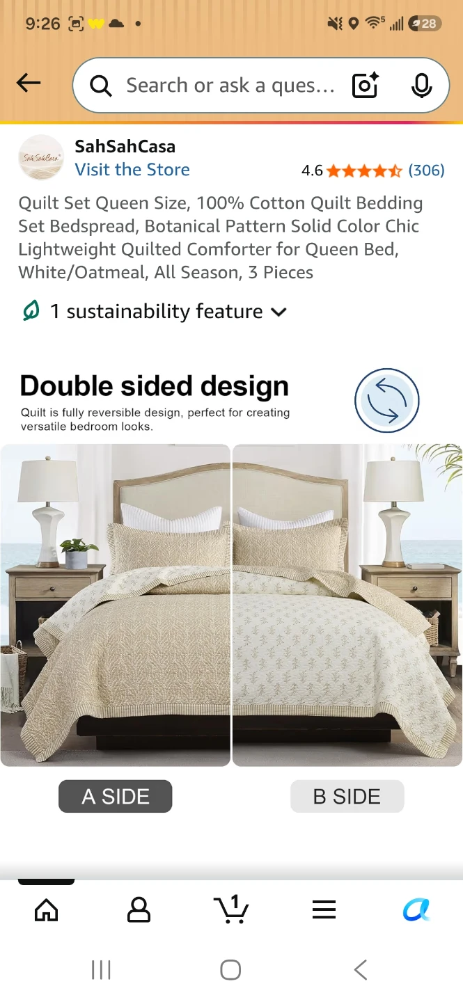 SahSahCasa Quilt Set Queen 3 Pieces 100% Cotton White/Oatmeal - photo 3