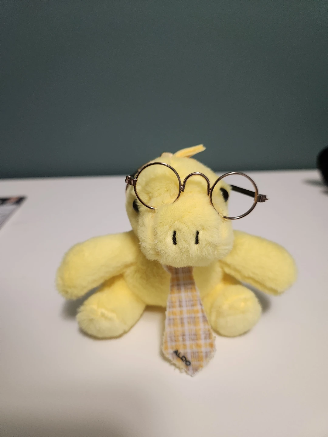 Yellow Dinosaur Plush Keychain with Glasses and Tie