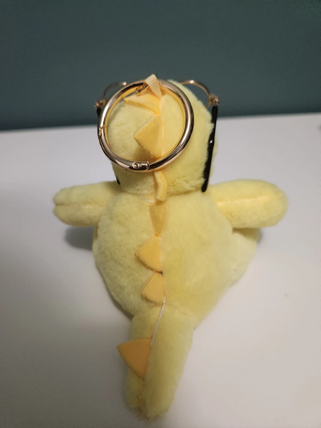 Yellow Dinosaur Plush Keychain with Glasses and Tie - photo 2