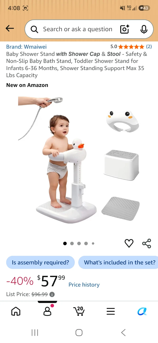 Wimaiwei Baby Bath Stand with Shower Cap & Stool