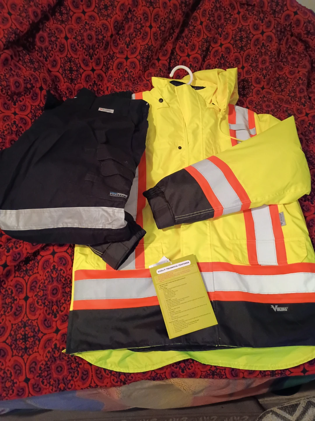 Viking Hi-Vis Work Jacket, work pants, framing sq, first aid kit