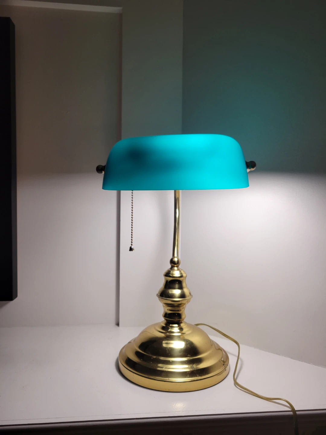 Rare Vintage Teal Blue Shade Bankers Desk Lamp
