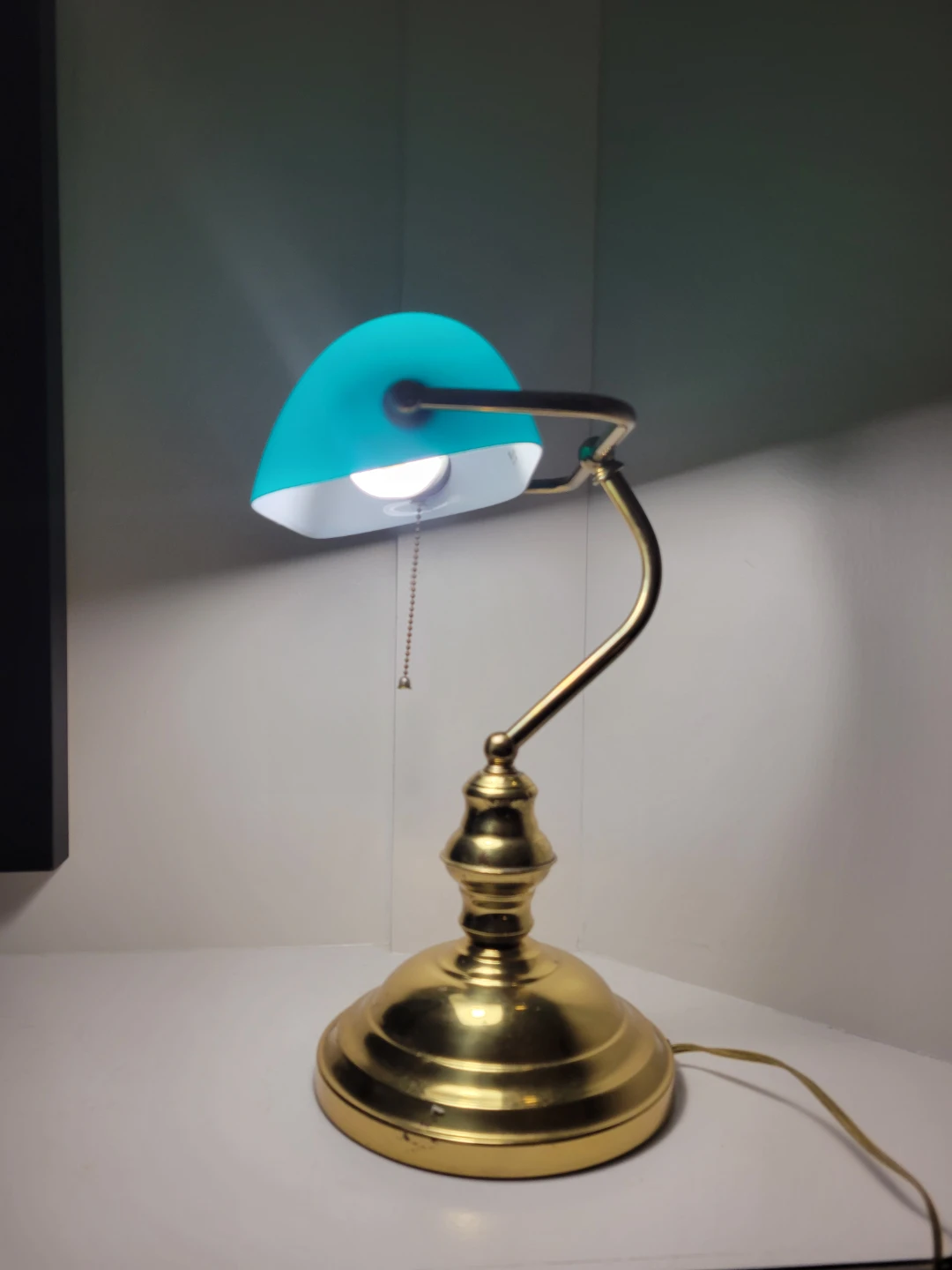 Rare Vintage Teal Blue Shade Bankers Desk Lamp - photo 2