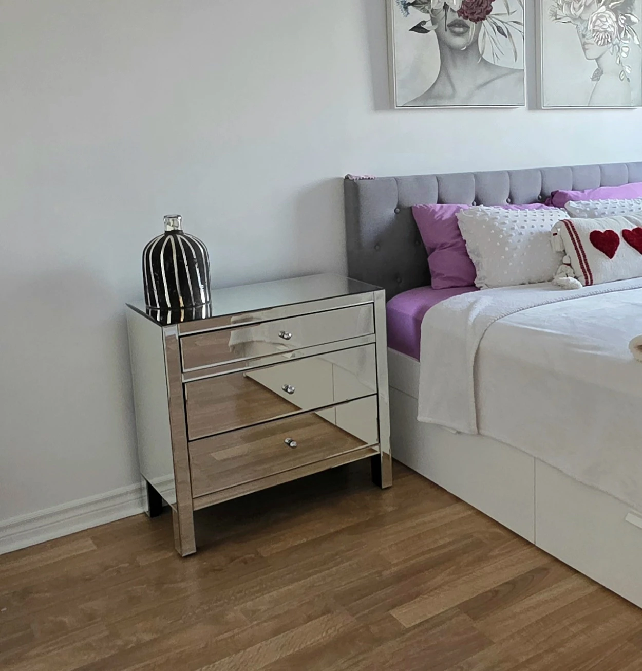 Mirrored 3-Drawer Nightstand
