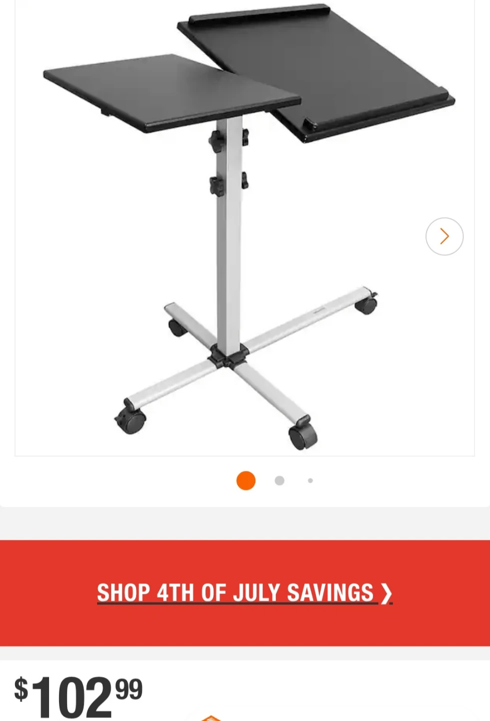 Black Rolling Laptop Desk & Adjustable Projector Stand