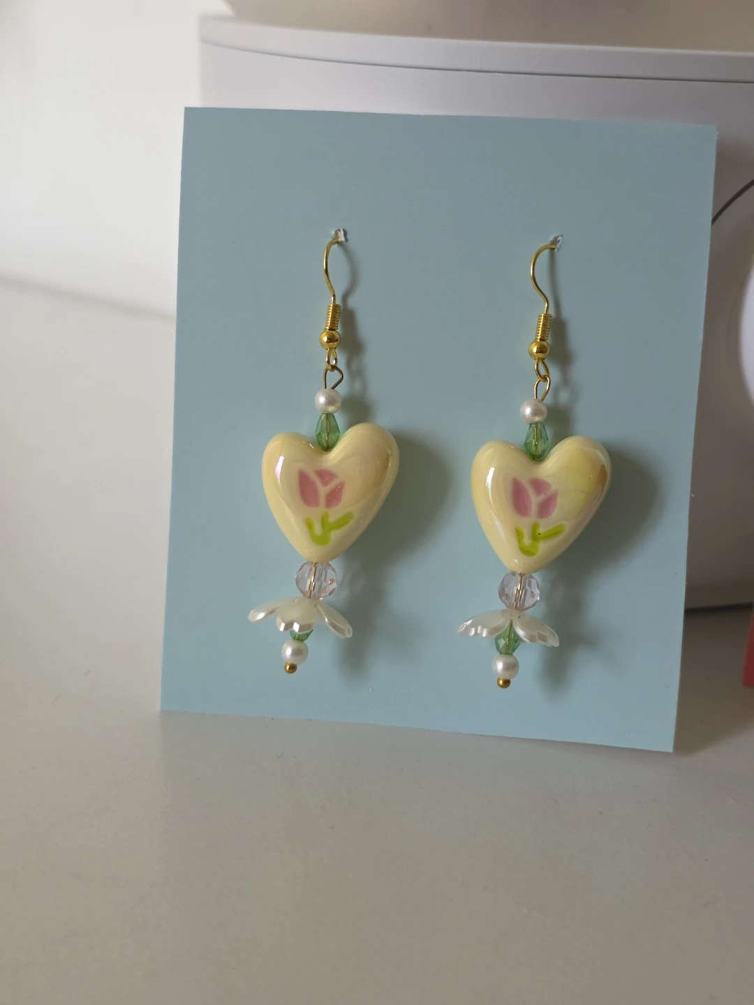 Yellow Heart and Flower Dangle Earrings - photo 4