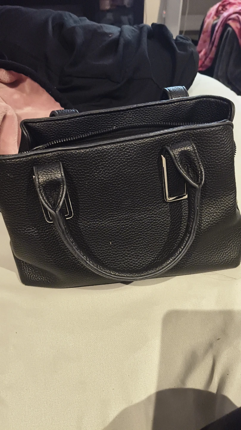 Black Faux Leather Tote Handbag