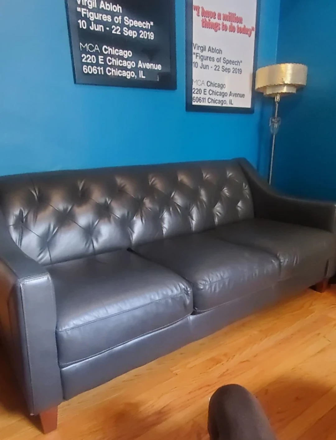 Macy's Claudia II Leather Slate Gray Sofa