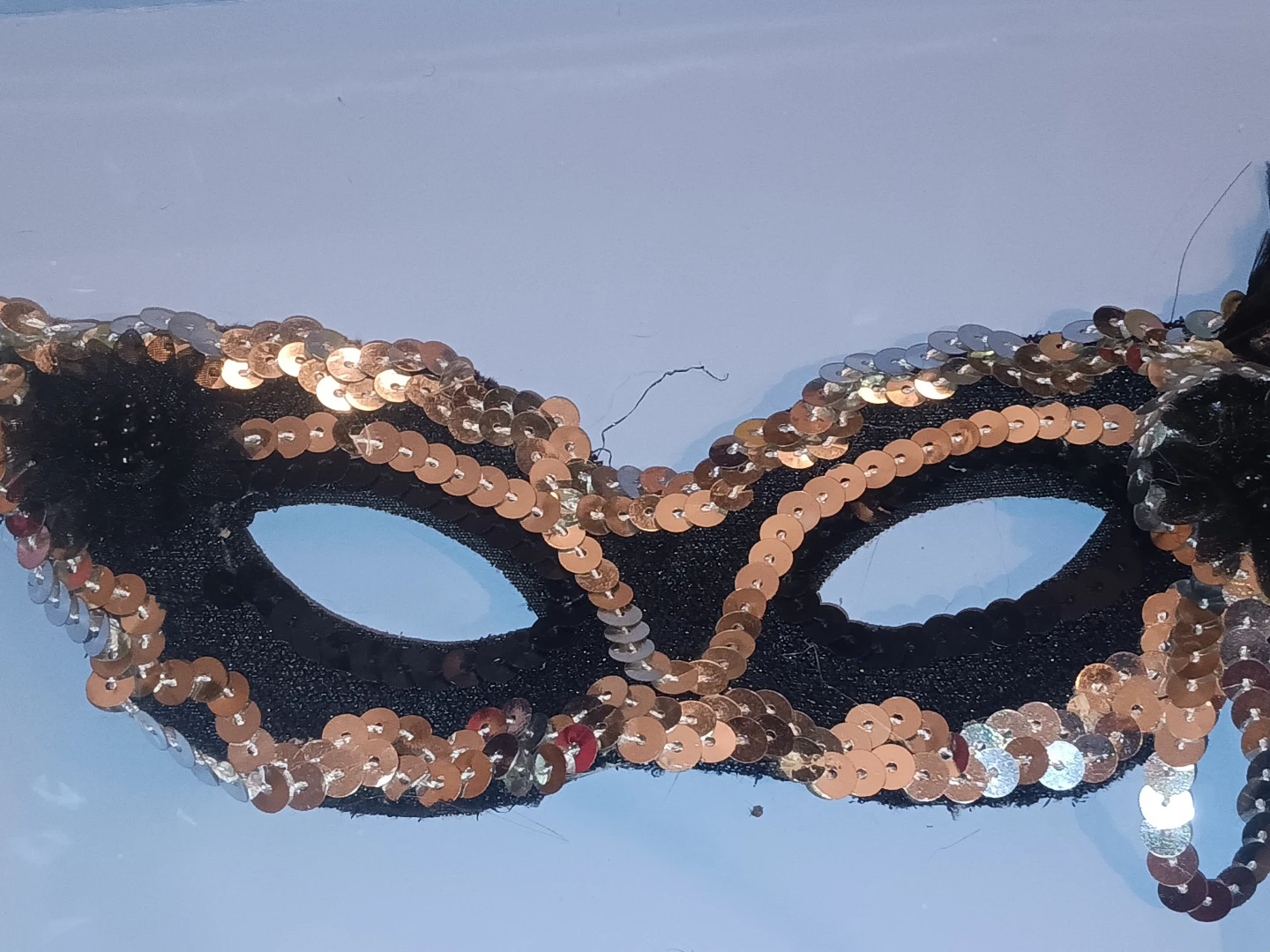 Black and Silver Sequined Masquerade Mask with Feather