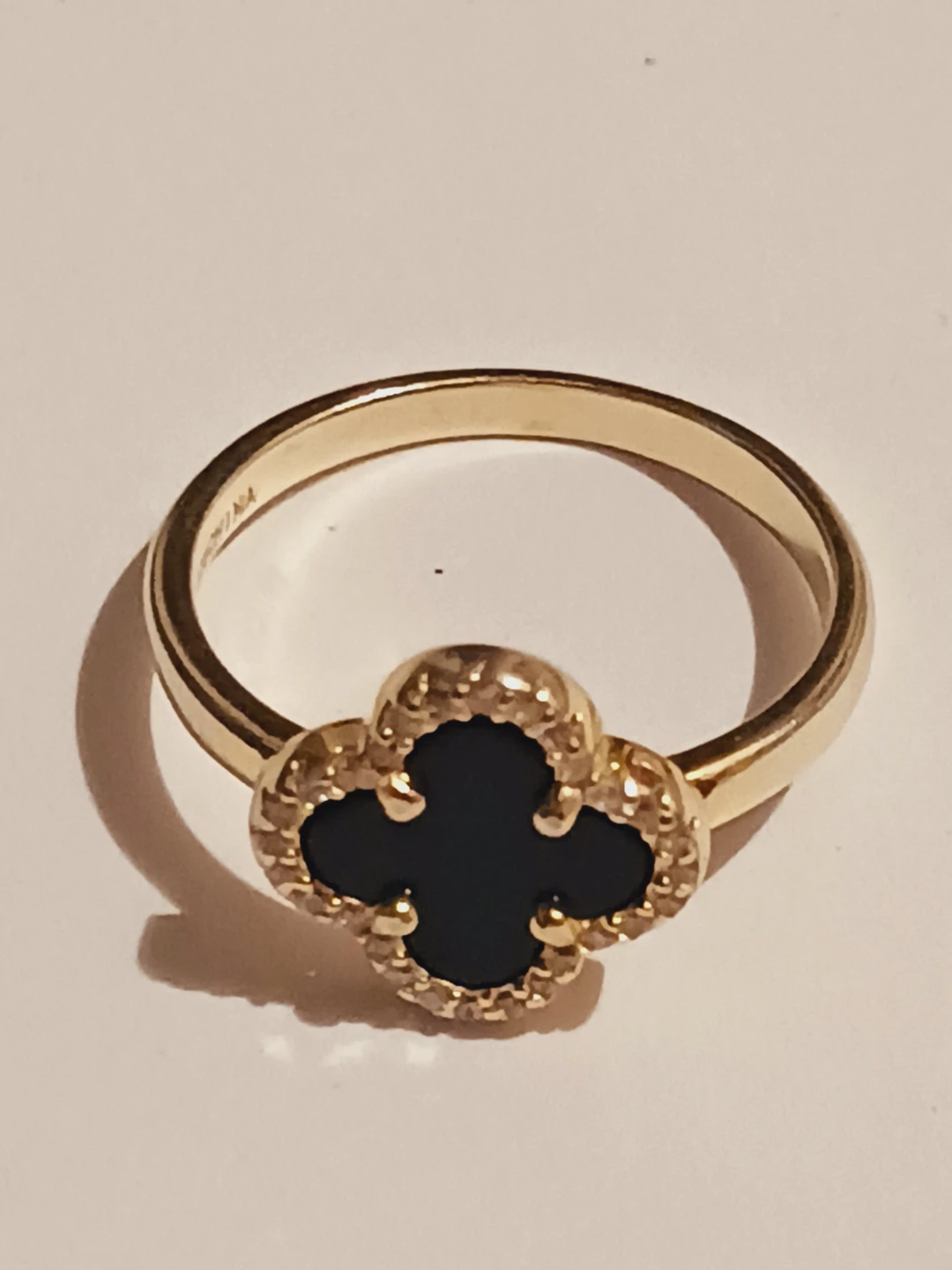 Gold Overlay Sterling Silver 925 Black Onyx Clover 🍀 Ring. 7. - photo 2