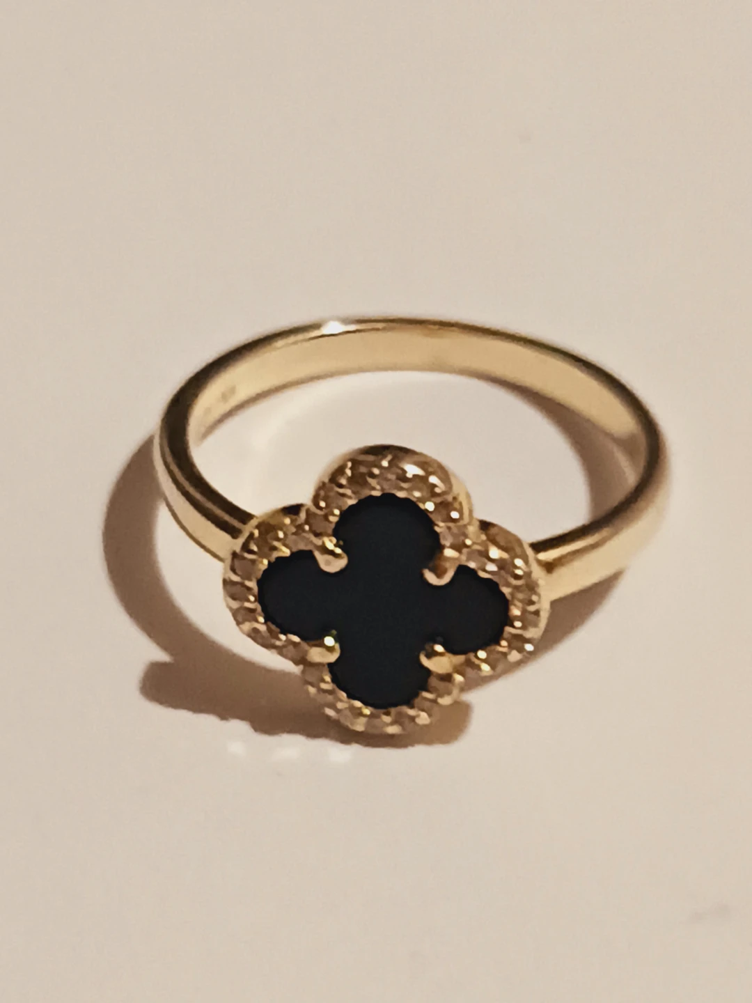 Gold Overlay Sterling Silver 925 Black Onyx Clover 🍀 Ring. 7. - photo 3
