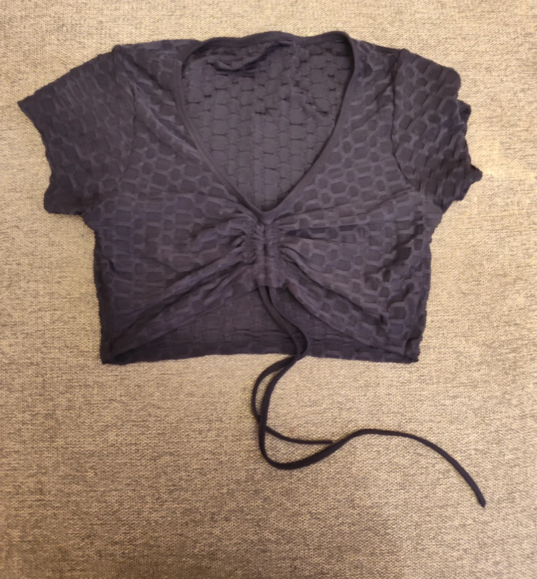 Purple Textured Ruched Crop Top