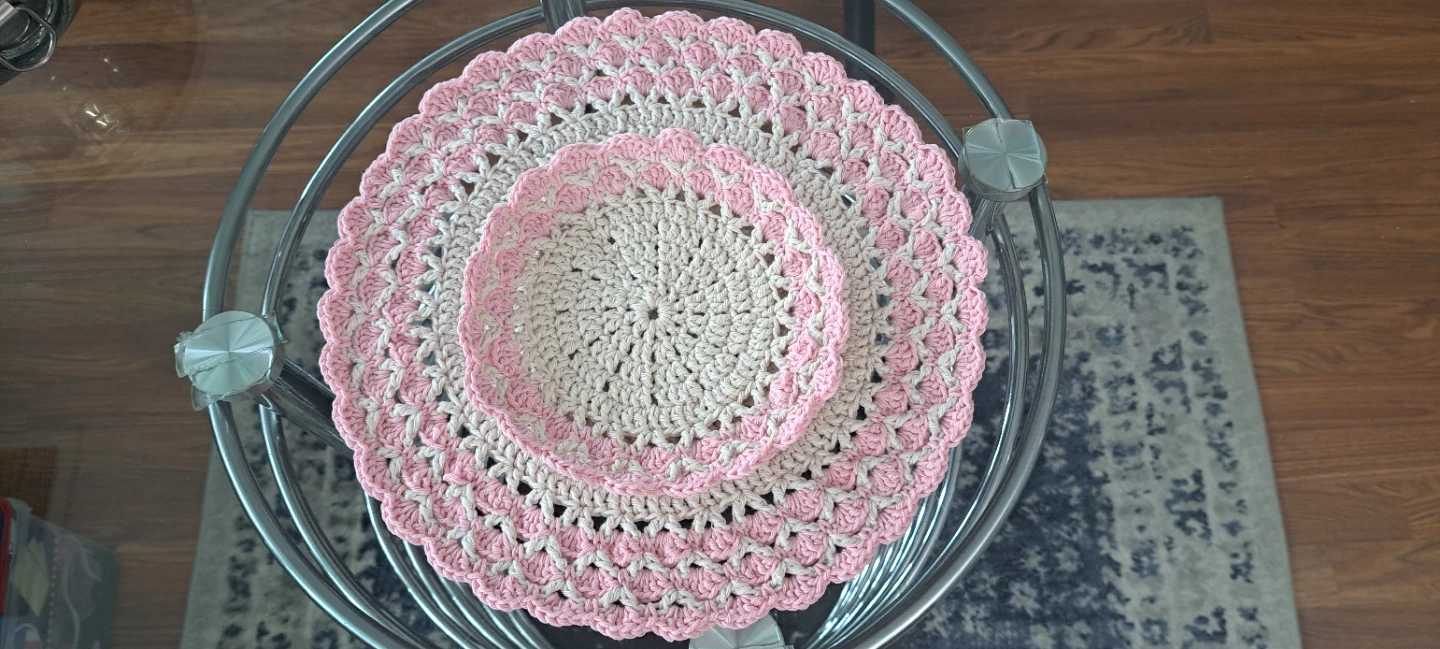 Handmade Crochet Doily Set - Pink & Cream - photo 3