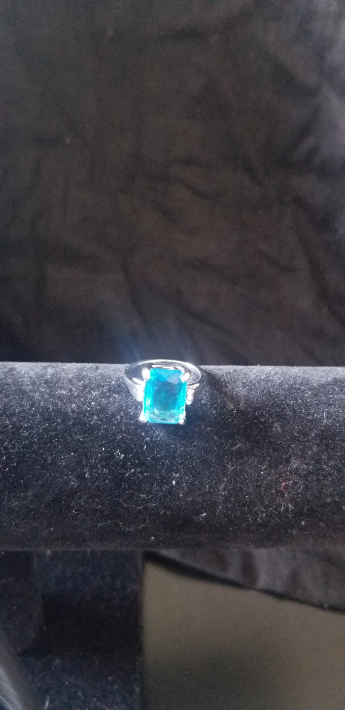 Silver-tone Cocktail Ring with Blue Stone