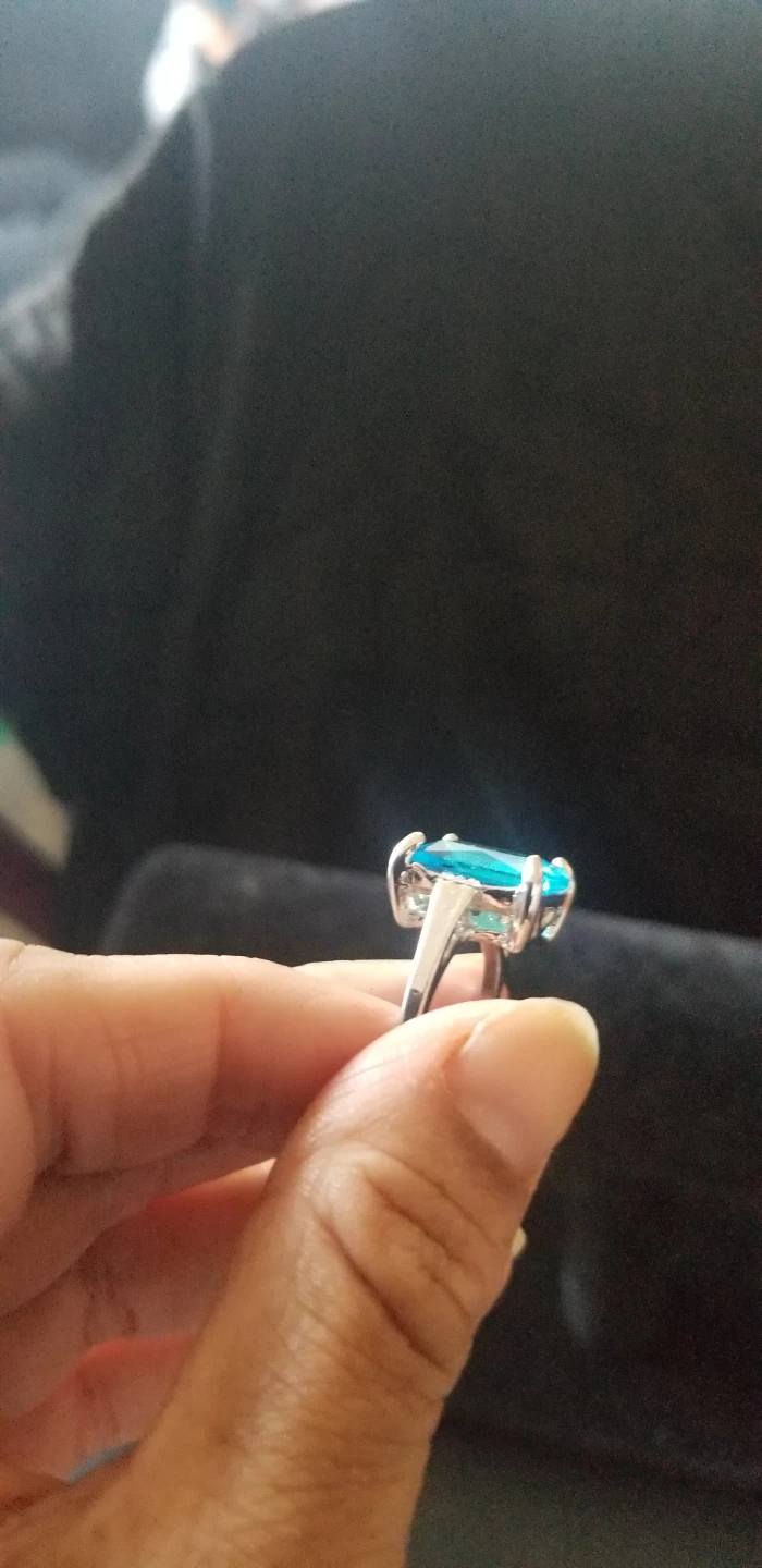 Silver-tone Cocktail Ring with Blue Stone - photo 2