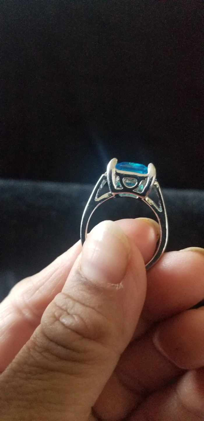 Silver-tone Cocktail Ring with Blue Stone - photo 3