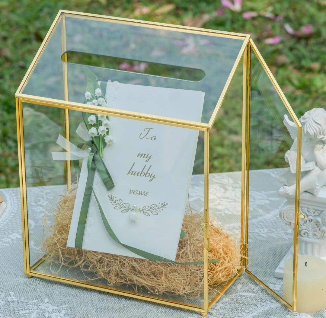 Gold Glass Wedding Card Box with Lock - photo 2