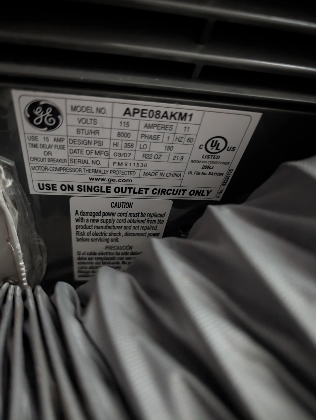 GE Portable Air Conditioner APE08AKM1 - photo 3
