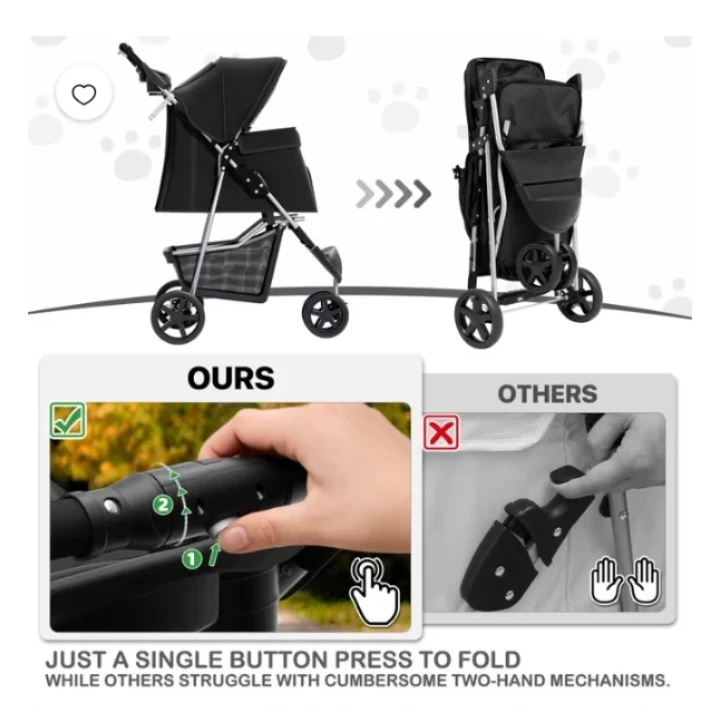 MoNiBloom Foldable Pet Stroller - Black - photo 5