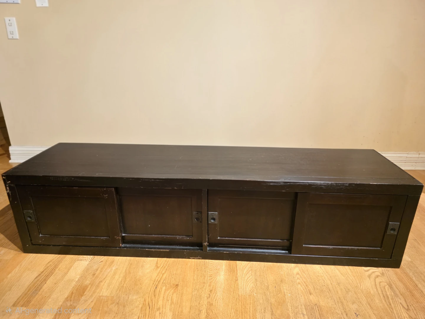 Dark Wood Media Console Cabinet with Sliding Doors