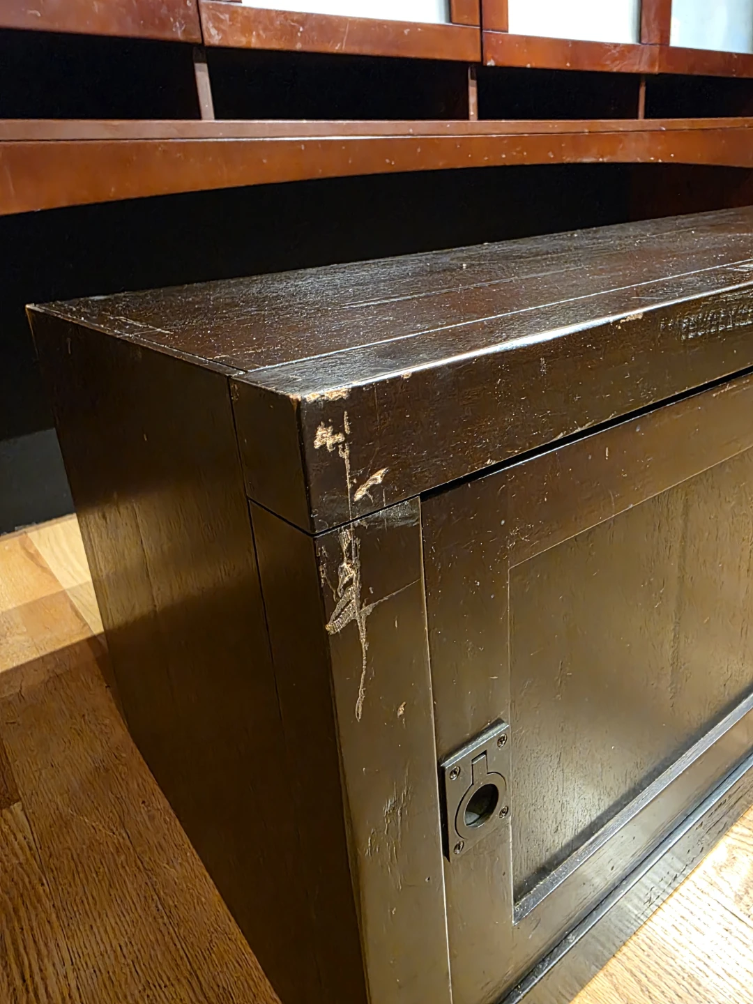 Dark Wood Media Console Cabinet with Sliding Doors - photo 3