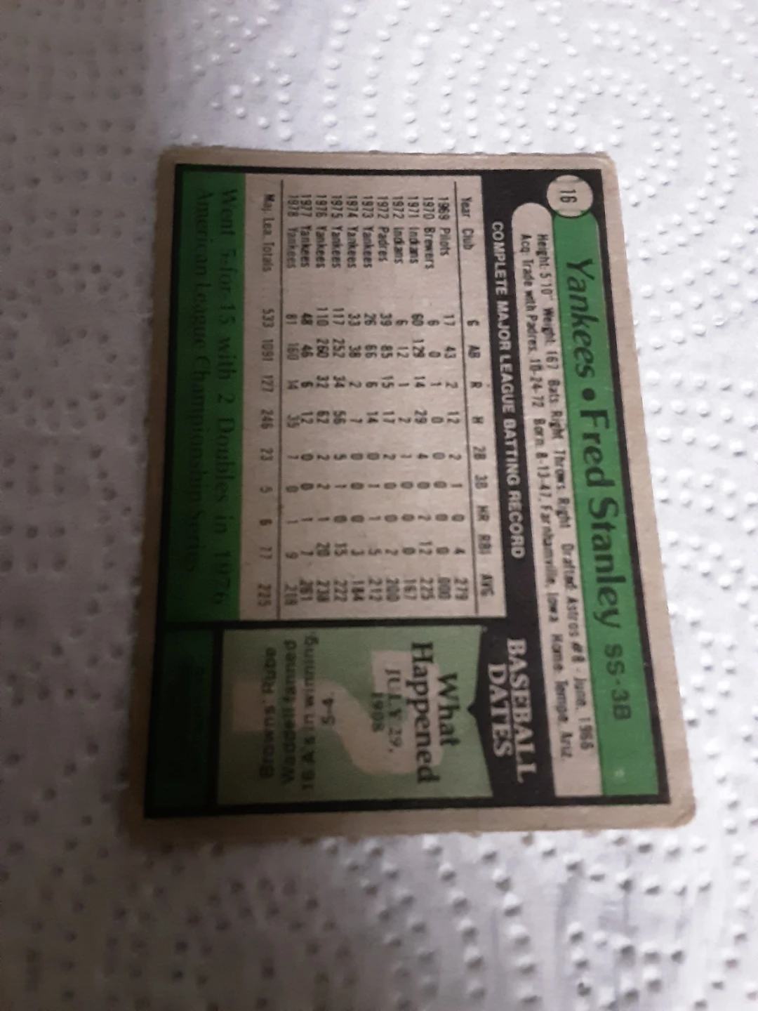 1986 Topps Baseball Card - Fred Stanley - Yankees SS-3B - photo 2