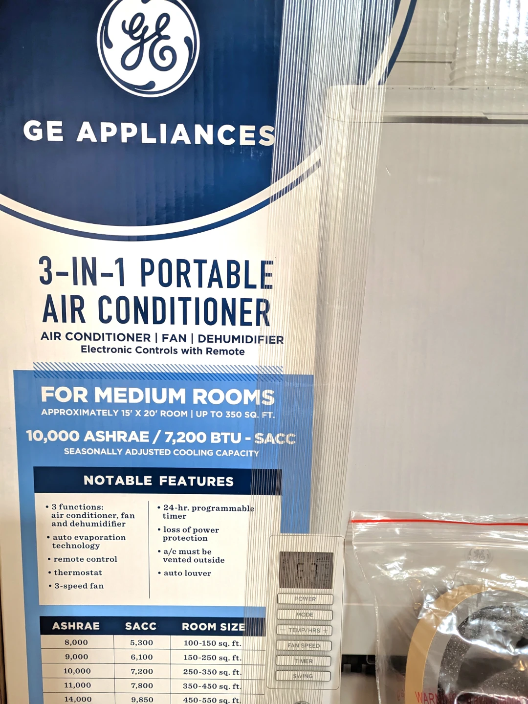 [Like New] GE Portable AC 10,000 ASHRAE / 7,200 BTU SACC